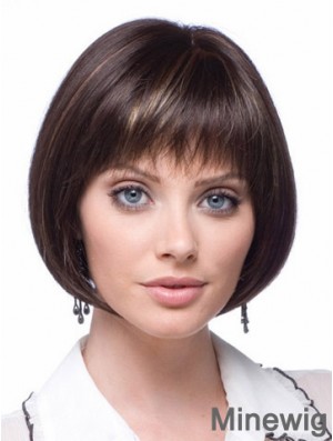 Cheap Synthetic Lace Wigs Chin Length Bobs Cut Brown Color