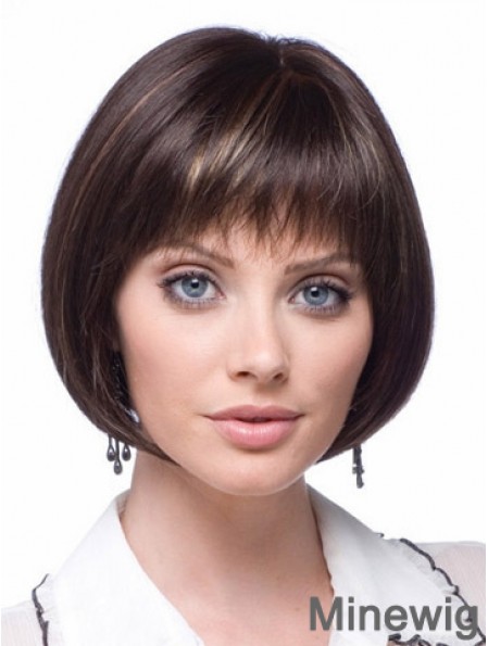 Cheap Synthetic Lace Wigs Chin Length Bobs Cut Brown Color