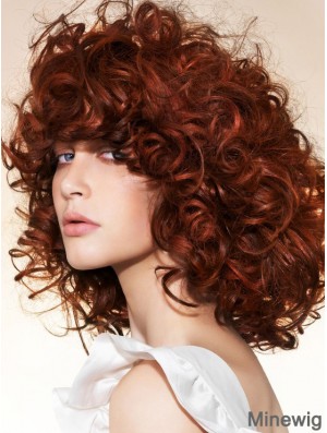 Hairstyles 16 inch Copper Chin Length With Bangs Curly Lace Wigs