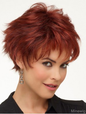 Red Short Wayy Boycuts Natural Looking Synthetic Lace Front Wigs