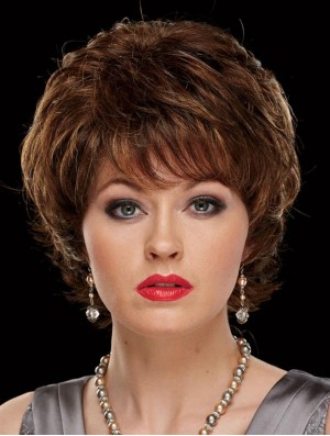 Chin Length Wavy Capless With Bangs 8 inch Stylish Synthetic Wigs