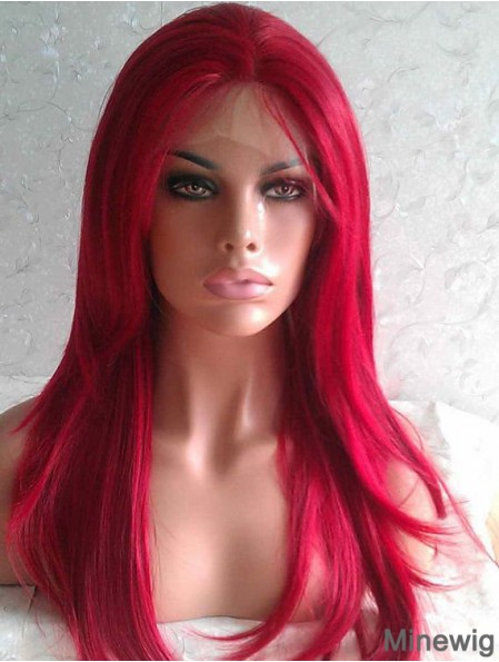 Straight Without Bangs Lace Front Good 20 inch Red Long Wigs