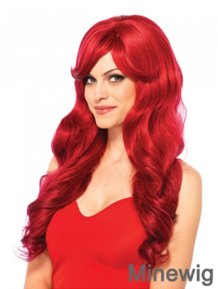 22 inch Wavy With Bangs Capless Red Natural Long Wigs