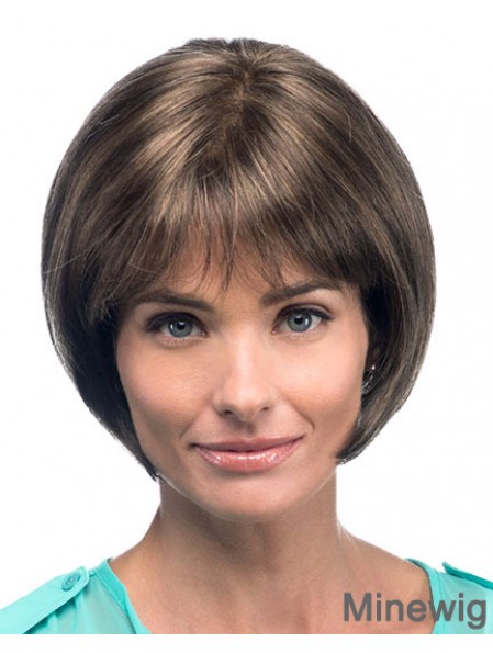 Chin Length Straight Bobs Brown Fashion 100% Hand-tied Wigs