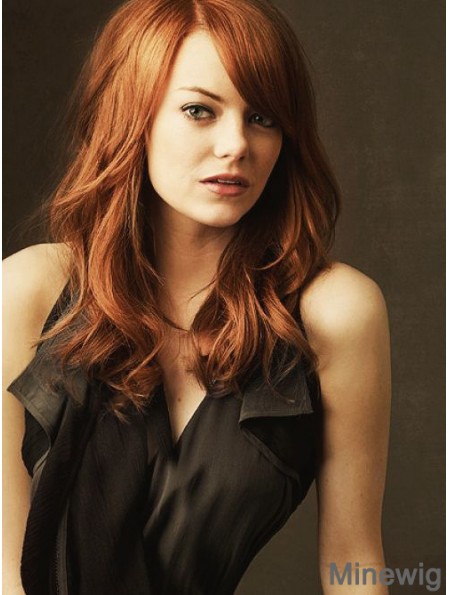 18 inch Wavy Without Bangs Lace Front Copper Hairstyles Long Emma Stone Wigs