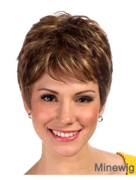 Brown Boycuts Cropped Synthetic Straight Ladies Monofilament Wig For Sale