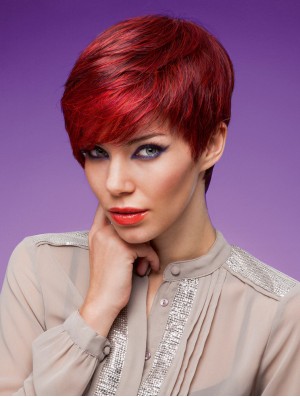 Straight Boycuts 5 inch Red High Quality Synthetic Wigs