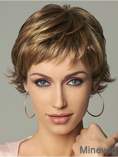 Online 4 inch Wavy Brown Layered Short Wigs