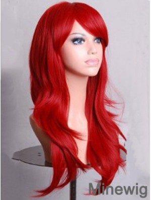 Wavy With Bangs Lace Front Convenient 22 inch Red Long Wigs
