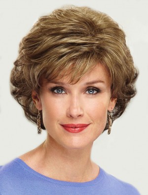 Durable Synthetic Blonde Wig Chin Length Layered Cut Wavy Style