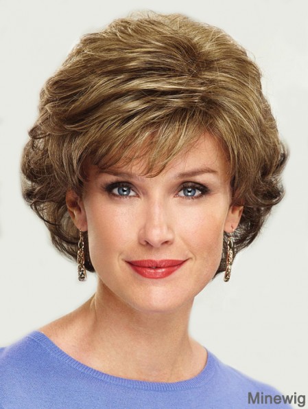 Durable Synthetic Blonde Wig Chin Length Layered Cut Wavy Style