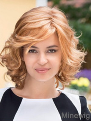 High Quality Blonde Chin Length Layered Wavy Glueless Lace Front Wigs