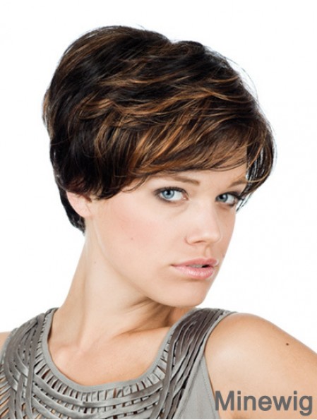 Comfortable 8 inch Straight Brown With Bangs Short Wigs