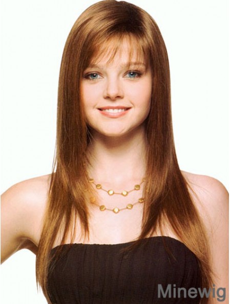 Long With Bangs Straight Brown New Synthetic Wigs