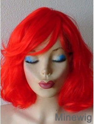 Wavy With Bangs Shoulder Length Red Suitable Lace Front Wigs