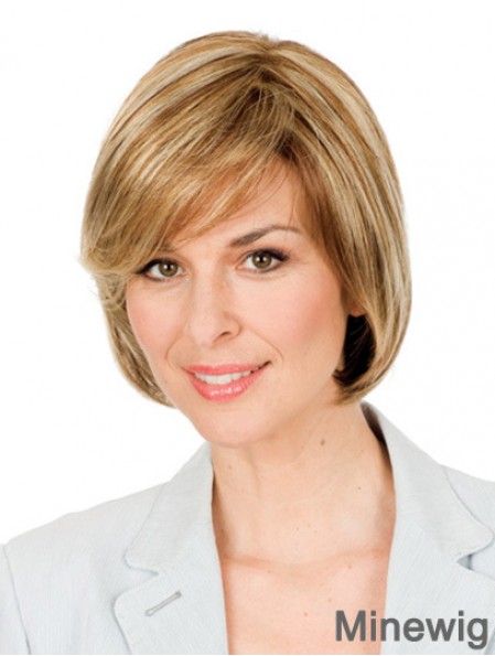 Hand Tied Short Wigs Synthetic Chin Length Monofilament Blonde Color