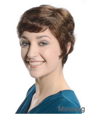Trendy Brown Short Layered Wavy Glueless Lace Front Wigs