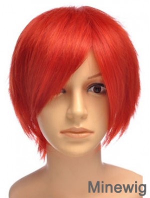 Sleek Red Short Straight With Bangs Lace Front Wigs