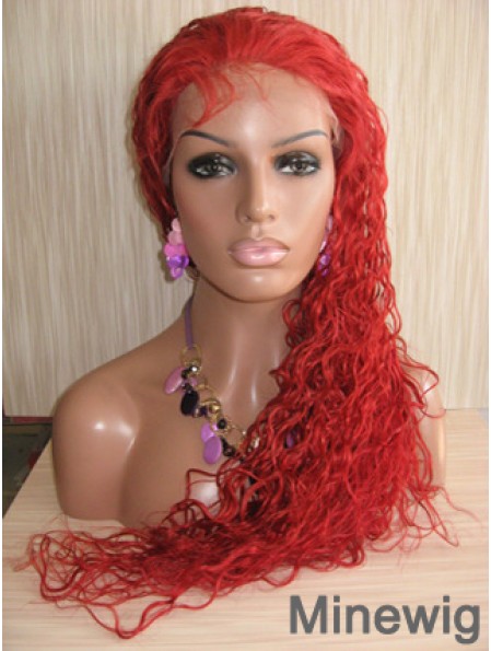 Curly Without Bangs Lace Front Natural 22 inch Red Long Wigs