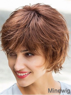 Flexibility Brown Chin Length Layered Straight Glueless Lace Front Mono Synthetic Wigs
