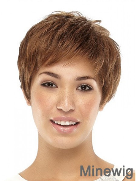 Cropped Boycuts Straight Brown Popular Synthetic Wigs