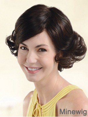 Durable Auburn Chin Length With Bangs Wavy Glueless Lace Front Wigs