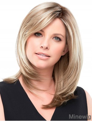 Blonde Straight 100% Hand-tied Layered 14 inch Ladies Wigs For Cancer Patients