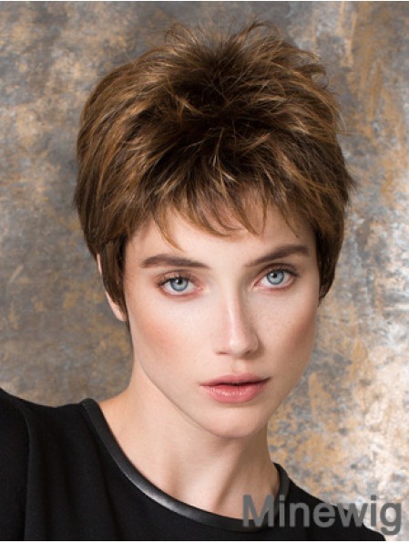 Straight Brown Synthetic Boycuts 4 inch Short Ladies Wigs