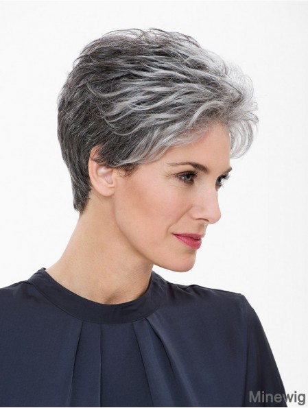 Capless 7 inch Short Synthetic Straight Grey Wig