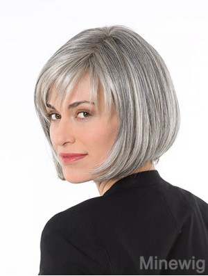 Durable Capless 10 inch Chin Length Synthetic Straight Ladies Grey Wigs