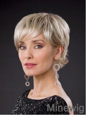 Blonde Short Synthetic 8 inch Wavy Bobs Glueless Lace Wigs