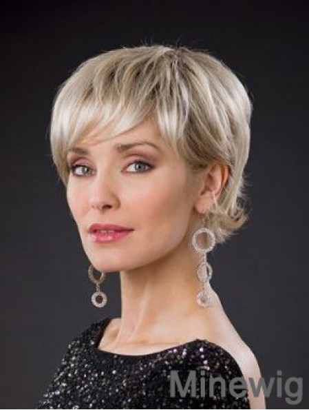 Blonde Short Synthetic 8 inch Wavy Bobs Glueless Lace Wigs
