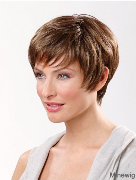 Brown Short Synthetic 8 inch Straight Boycuts Lace Frontal