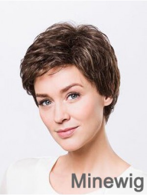 Brown Boycuts Short 8 inch Wavy Synthetic Ladies Monofilament Wigs