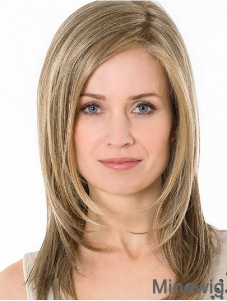 Blonde Without Bangs Long 14 inch Straight Synthetic Monofillament Wigs