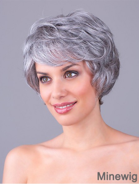 Wavy Grey 8 inch Grey Synthetic 100% Hand-tied Short Cheap Wigs