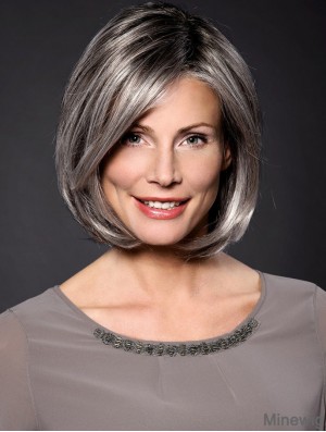 Straight Grey 10 inch Grey Synthetic 100% Hand-tied Chin Length Wigs For Women