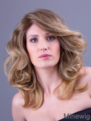 Synthetic Blonde Wavy 14 inch Monofilament Layered Wigs Long