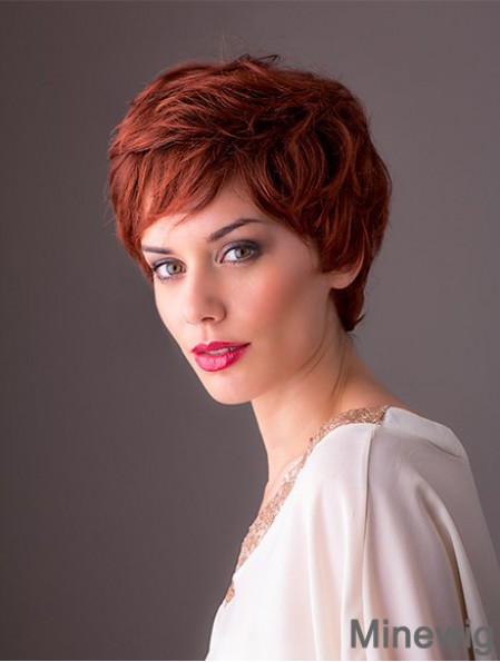 Synthetic Monofilament 8 inch Layered Wavy Red Short Style Wigs