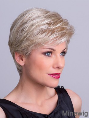 Synthetic Capless 8 inch Layered Straight Platinum Blonde Short Wigs For Sale