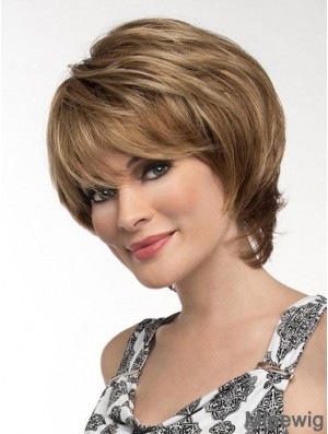 Straight Brown With Bangs 8 inch Monofilament Wigs