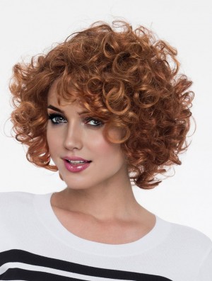 Auburn With Bangs Curly 8 inch Chin Length Monofilamen Crown Wig