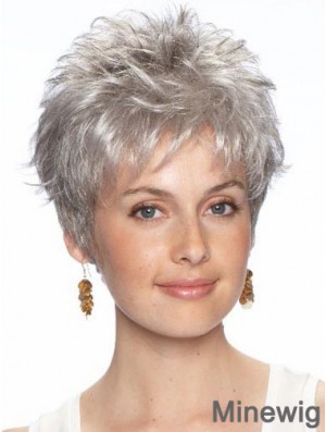 Grey Hair Wigs Lace Front Wavy Style Cropped Length