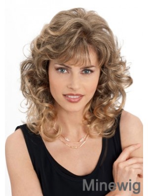 Cheap Monofilament Wigs With Bangs Wavy Style Blonde Color