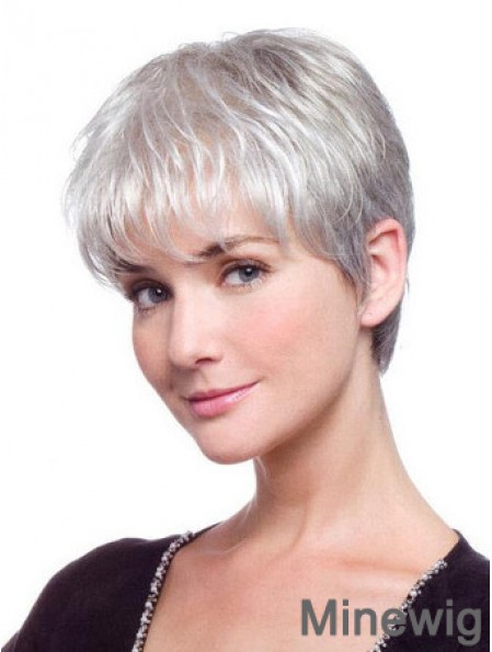 Grey Hair Wig With Synthetic Lace Front Grey Cut Straight Style
