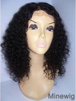 Black Color Shoulder Length Curly Human Hair With Lace Front Wigs For Black African American Women