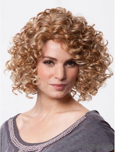 Mono Wig Chin Length Curly Style Brown Color With Synthetic