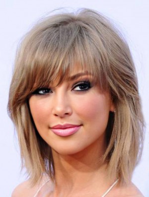 Synthetic Monofilament Blonde Shoulder With Bangs Taylor Swift Wig