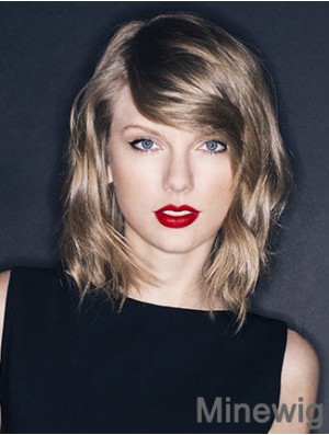 Monofilament Layered Wavy Shoulder Length Blonde Natural Taylor Swift Wigs