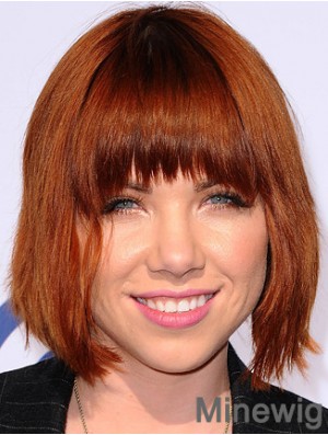 Red 10 inch Suitable Chin Length Straight Carly Rae Jepsen With Bangs Lace Wigs